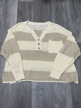 Pink lily Striped Neutral Knit Pullover Sweater/ size L
